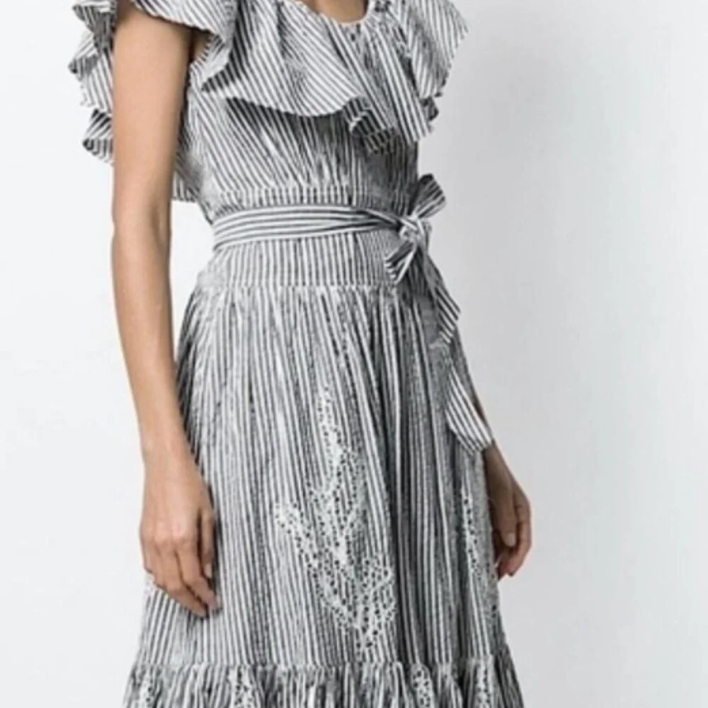 NWOT Tory Burch Summer 2019 Runway Stripe Eyelet Embroidered Maxi Dress S $548